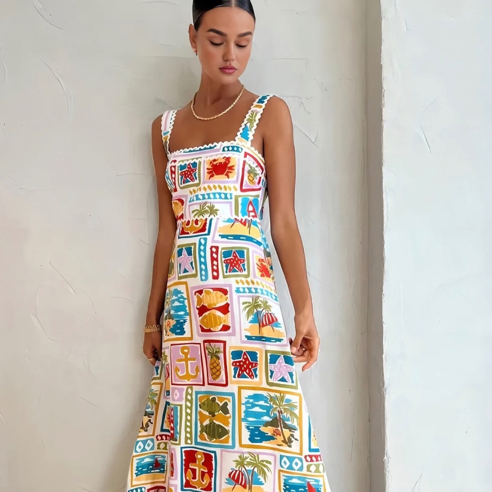 New Graffiti Print Sleeveless Long Dress